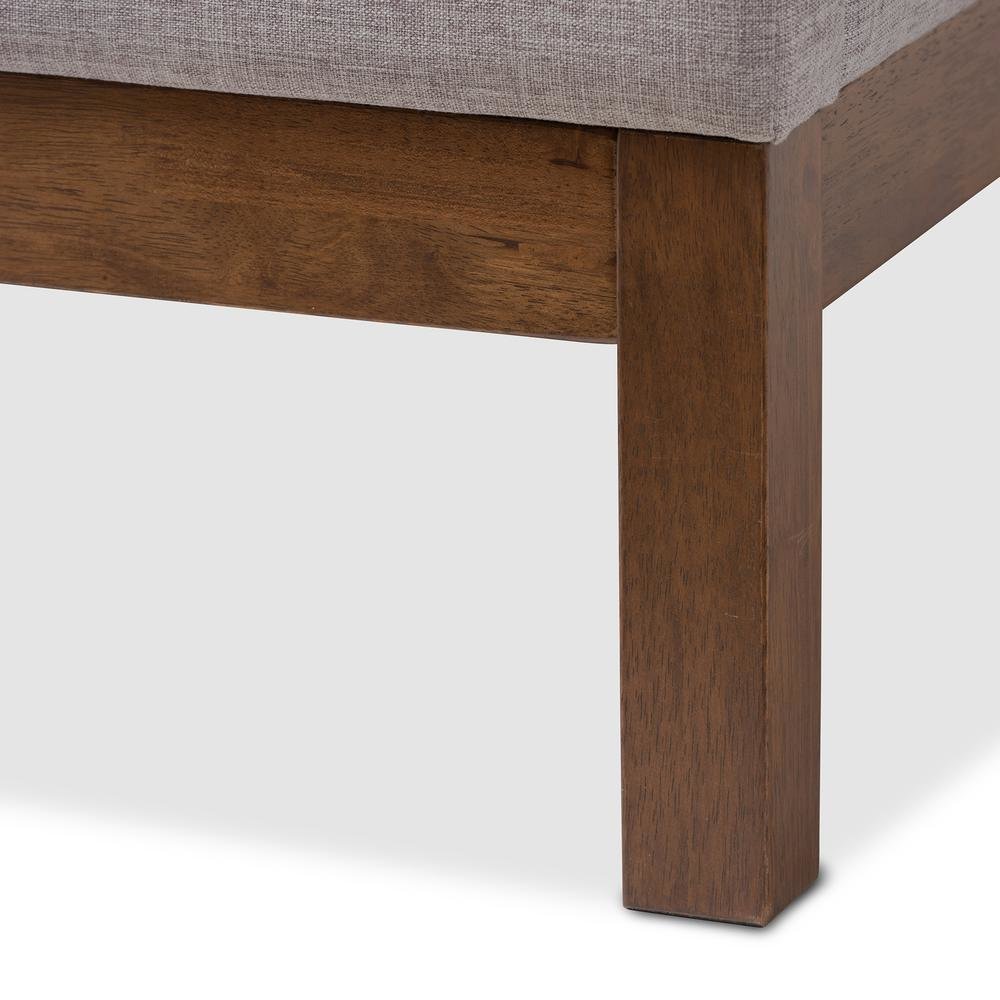 Greyish Beige Fabric Upholstered Walnut-Finished Full Sized Platform Bed. Picture 12