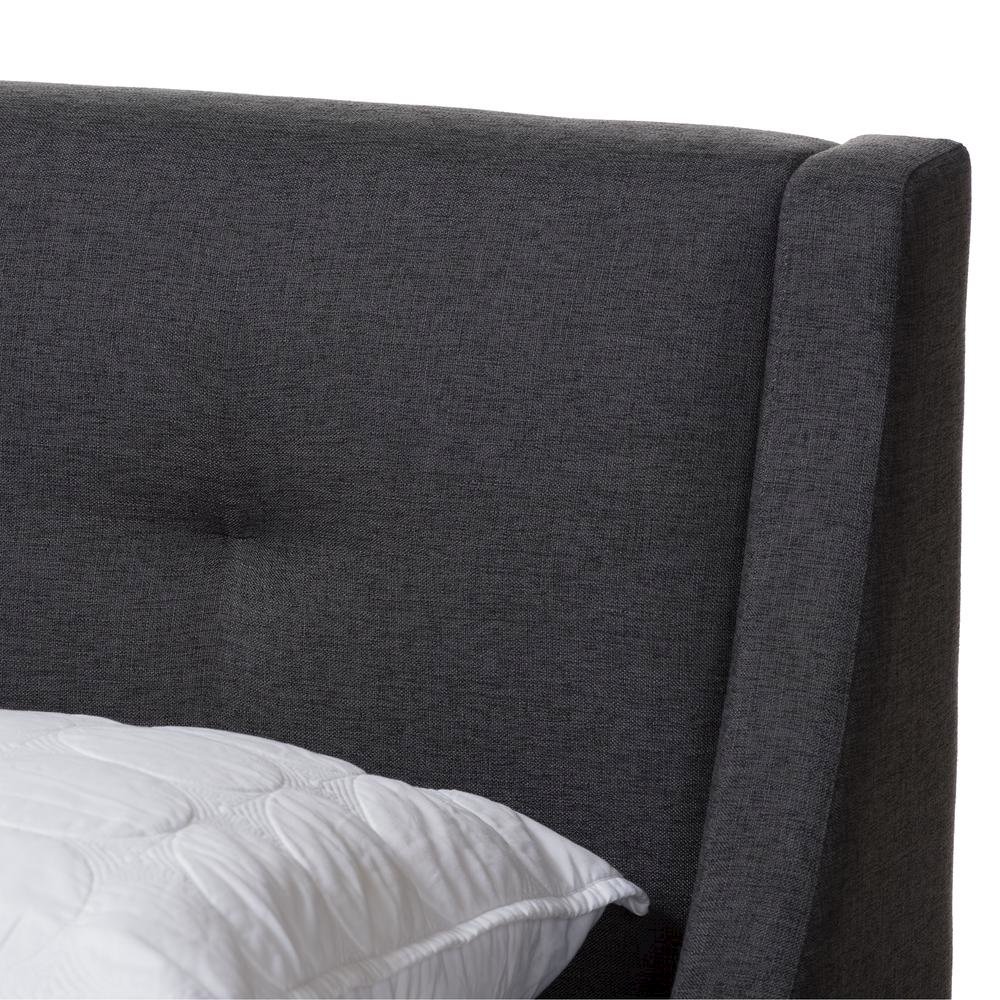 Dark Grey Fabric Upholstered Walnut-Finished Full Sized Platform Bed. Picture 11