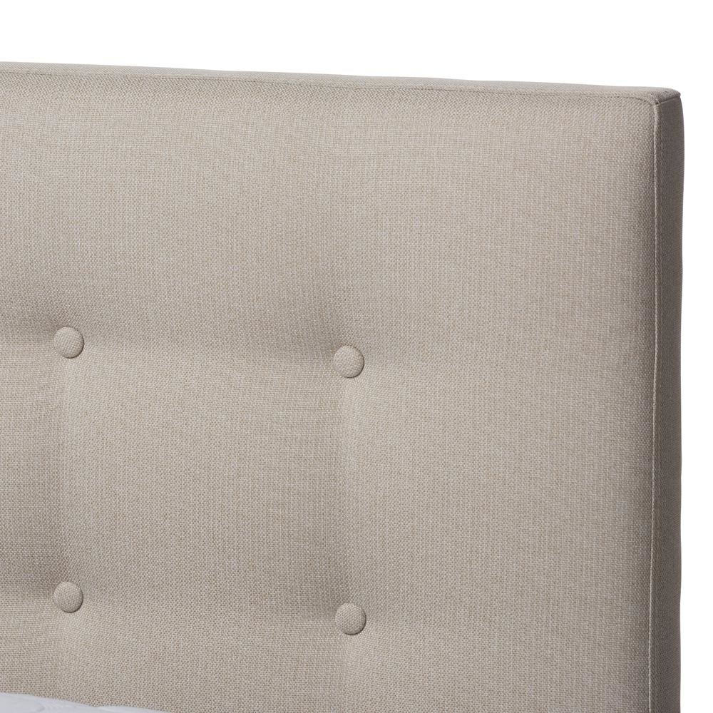 Light Beige Fabric Upholstered Walnut Wood King Size Platform Bed. Picture 12
