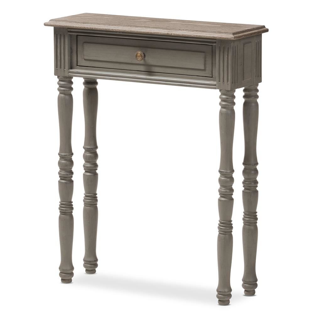 Noemie Country Cottage Farmhouse Brown Finished 1-Drawer Console Table. Picture 12