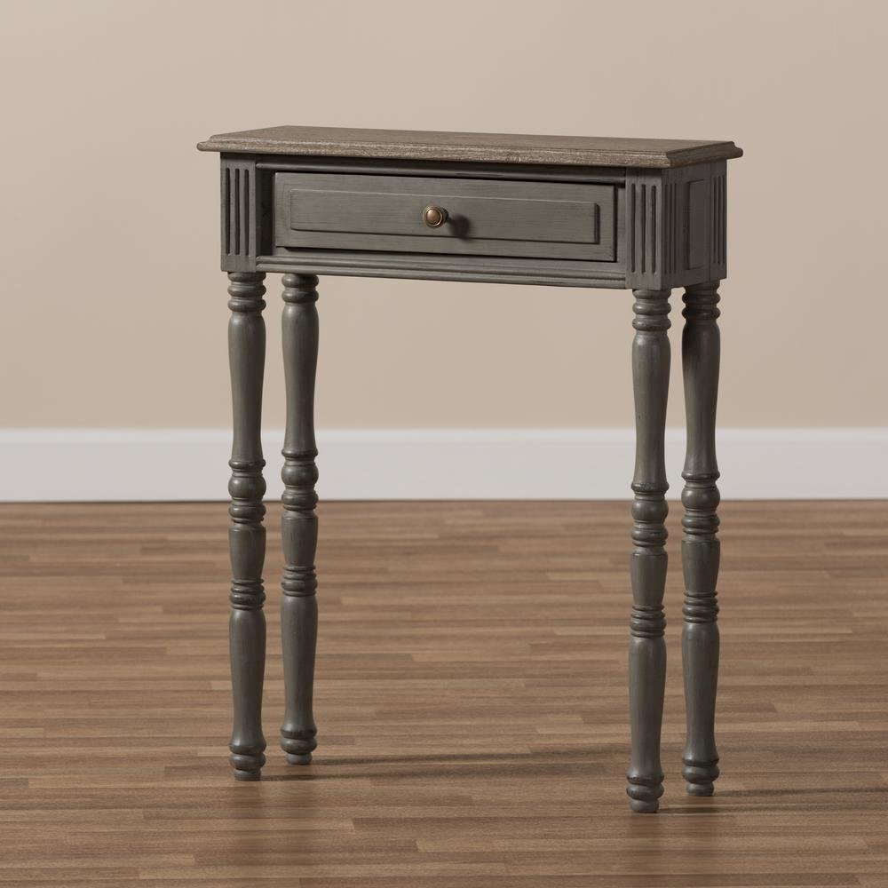 Noemie Country Cottage Farmhouse Brown Finished 1-Drawer Console Table. Picture 21