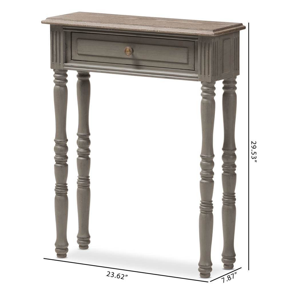 Noemie Country Cottage Farmhouse Brown Finished 1-Drawer Console Table. Picture 22