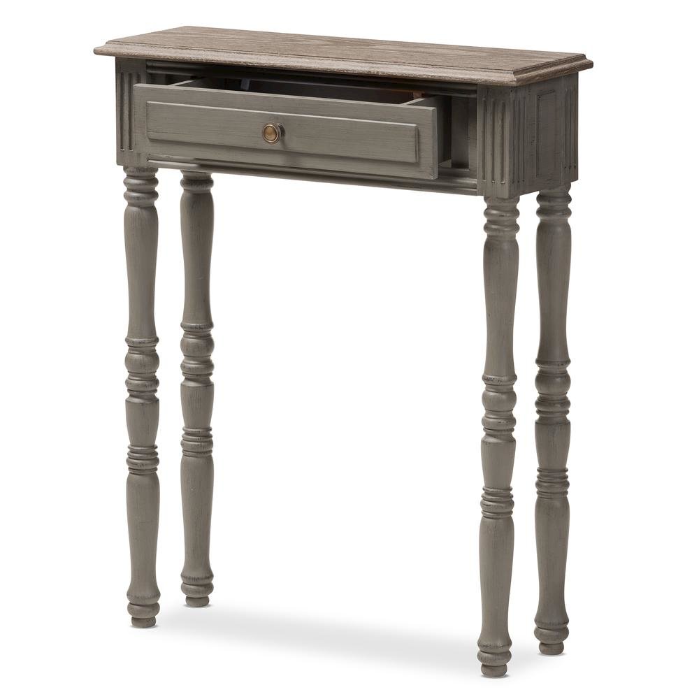 Noemie Country Cottage Farmhouse Brown Finished 1-Drawer Console Table. Picture 13