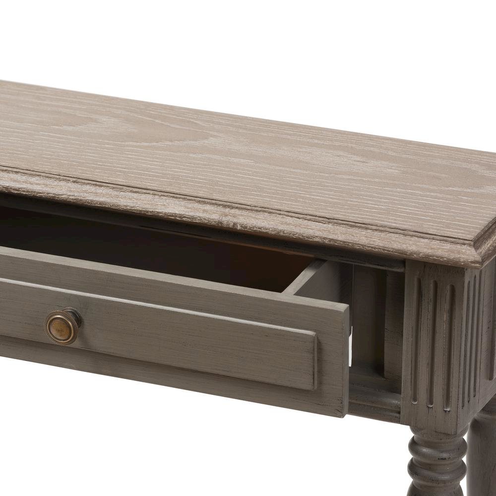 Noemie Country Cottage Farmhouse Brown Finished 1-Drawer Console Table. Picture 18