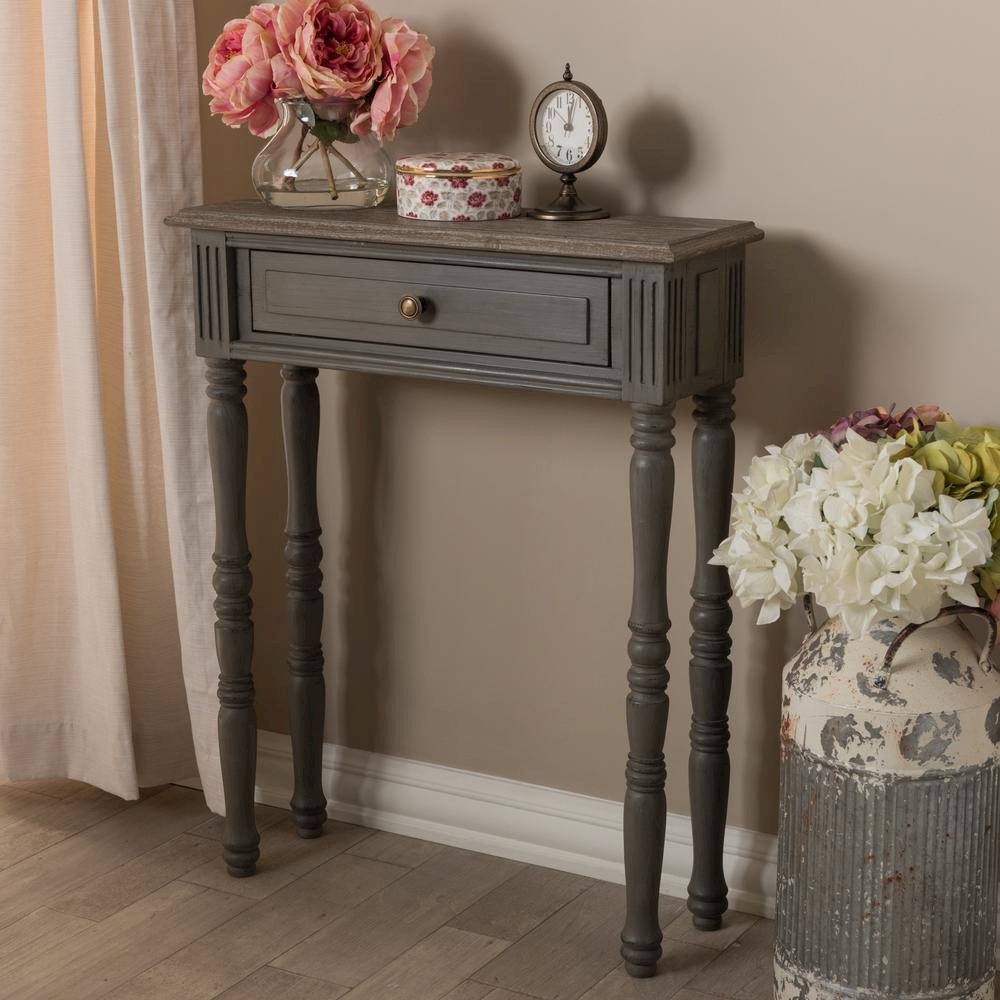 Noemie Country Cottage Farmhouse Brown Finished 1-Drawer Console Table. Picture 20
