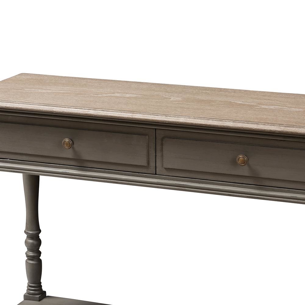 Noemie Country Cottage Farmhouse Brown Finished 2-Drawer Console Table. Picture 15