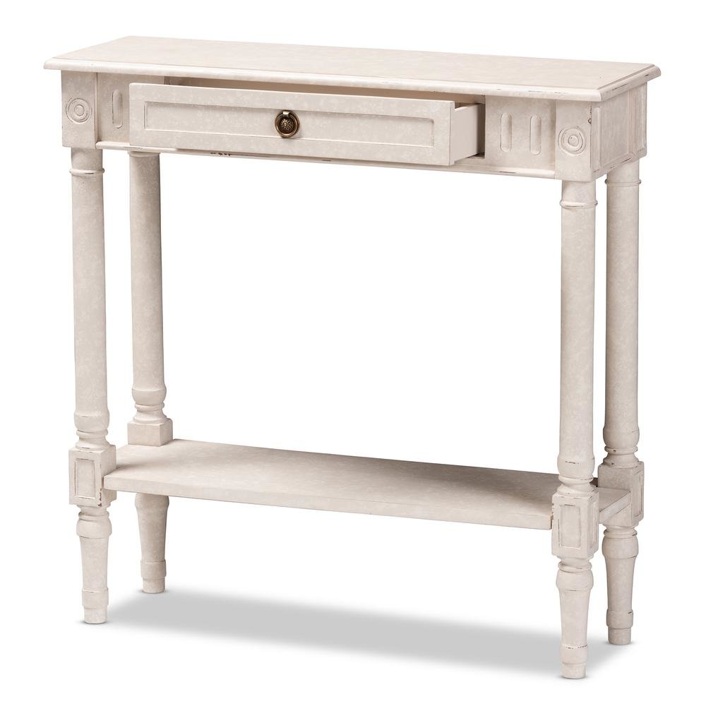 Ariella Country Cottage Farmhouse Whitewashed 1-Drawer Console Table. Picture 14