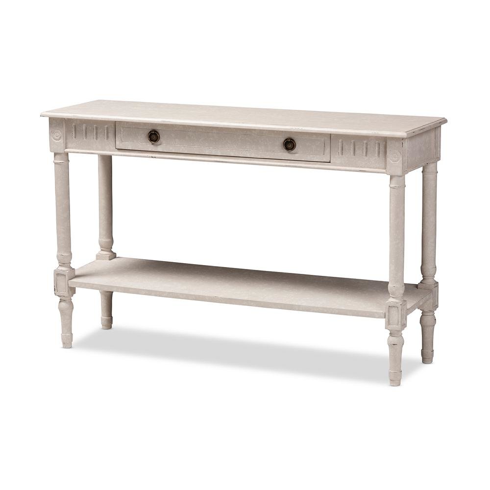 Ariella Country Cottage Farmhouse Whitewashed 1-Drawer Console Table. Picture 12