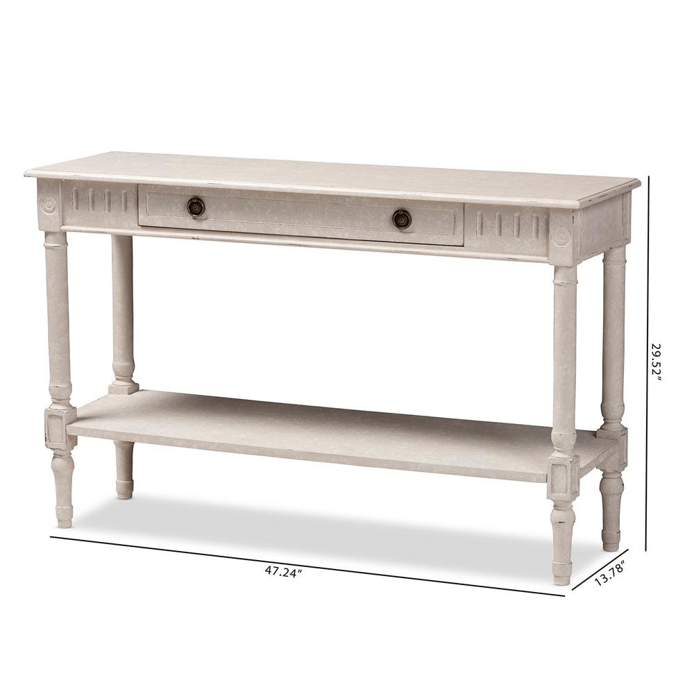Ariella Country Cottage Farmhouse Whitewashed 1-Drawer Console Table. Picture 22