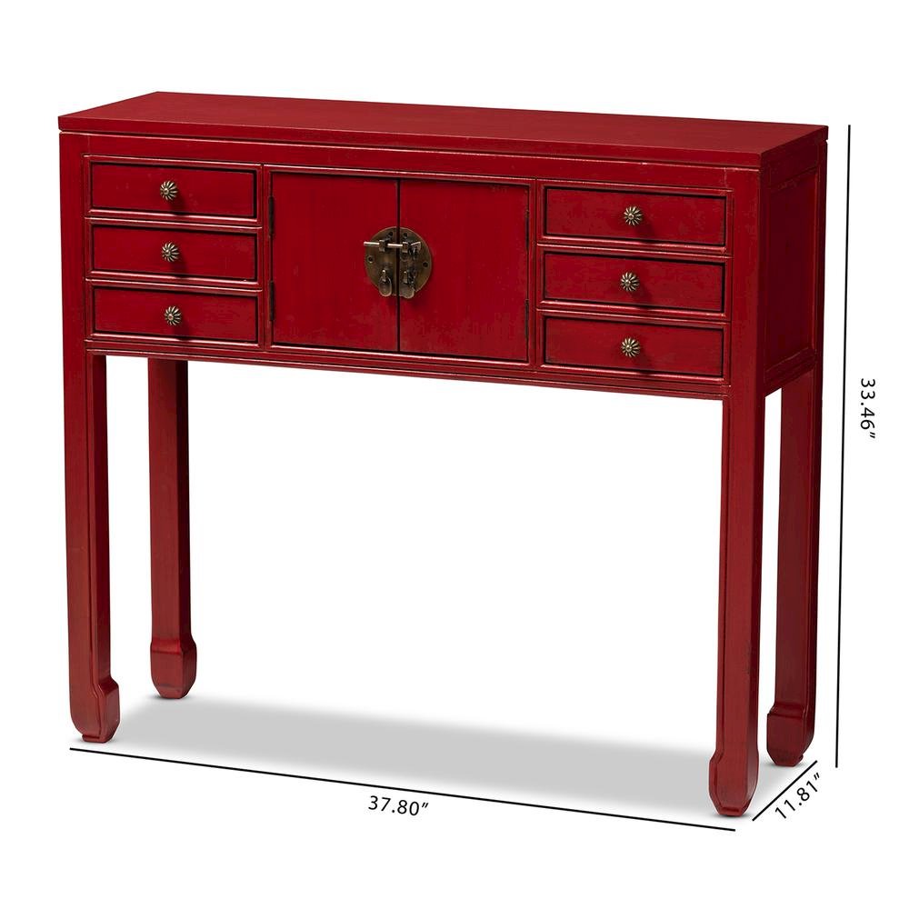 Antique Red Finished Wood Bronze Finished Accents 6-Drawer Console Table. Picture 20