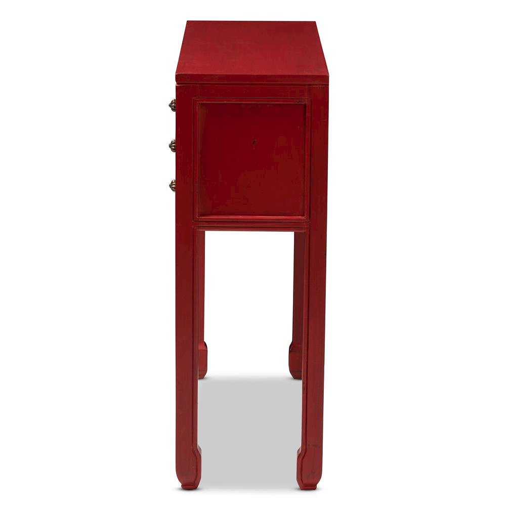 Antique Red Finished Wood Bronze Finished Accents 6-Drawer Console Table. Picture 14