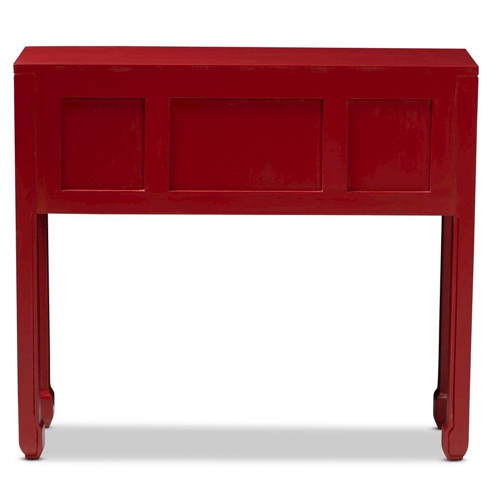 Antique Red Finished Wood Bronze Finished Accents 6-Drawer Console Table. Picture 15