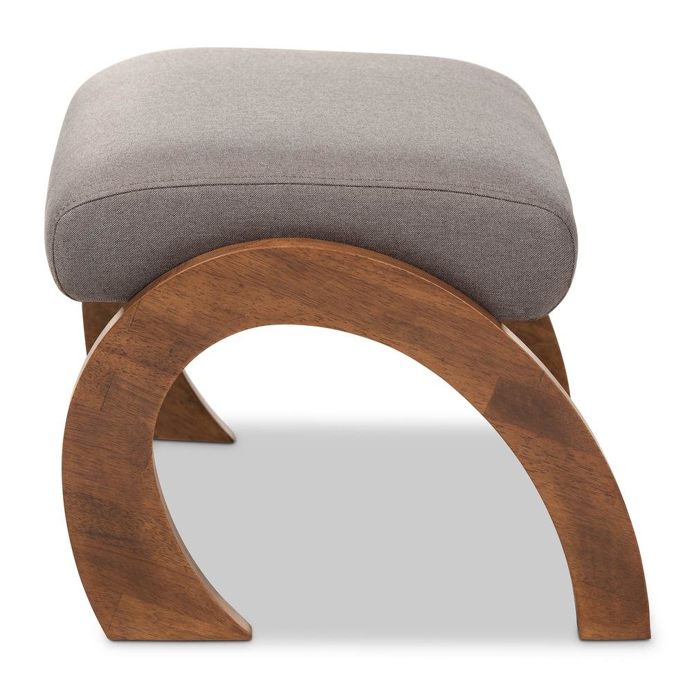 Grey Fabric Upholstered Walnut Brown Finished Wood Ottoman. Picture 10