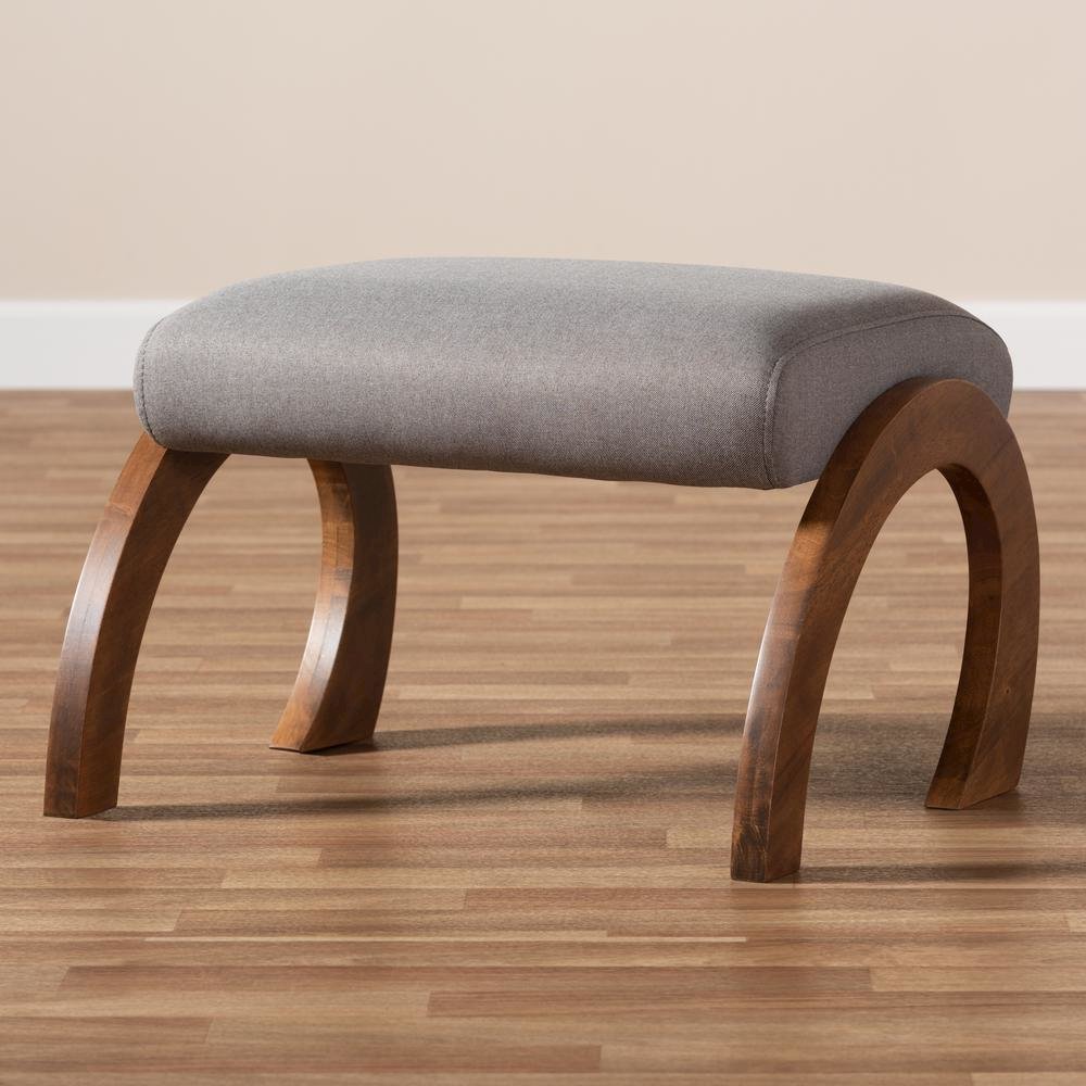Grey Fabric Upholstered Walnut Brown Finished Wood Ottoman. Picture 13