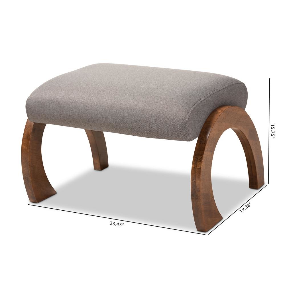 Grey Fabric Upholstered Walnut Brown Finished Wood Ottoman. Picture 14
