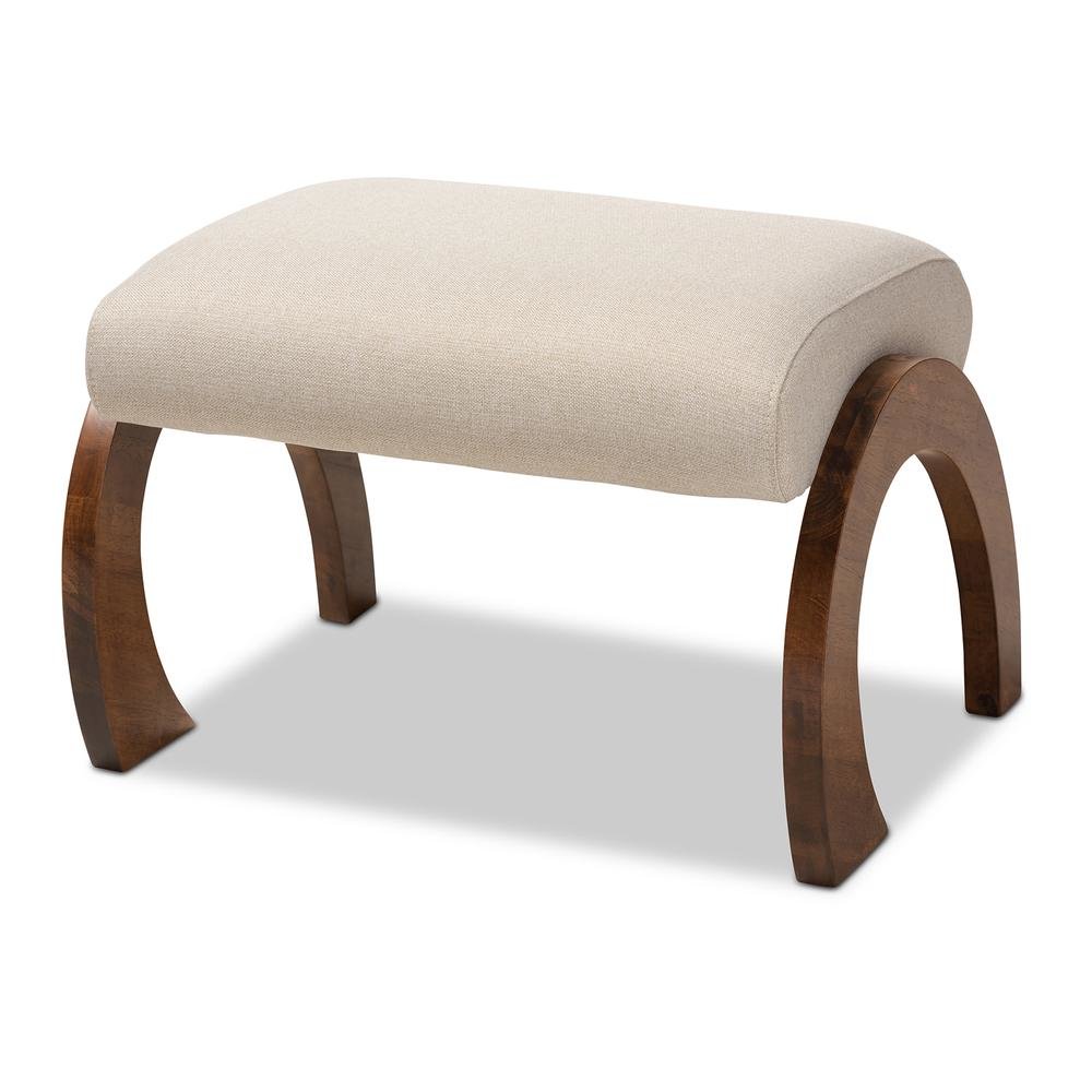 Light Beige Fabric Upholstered Walnut Brown Finished Wood Ottoman. Picture 8