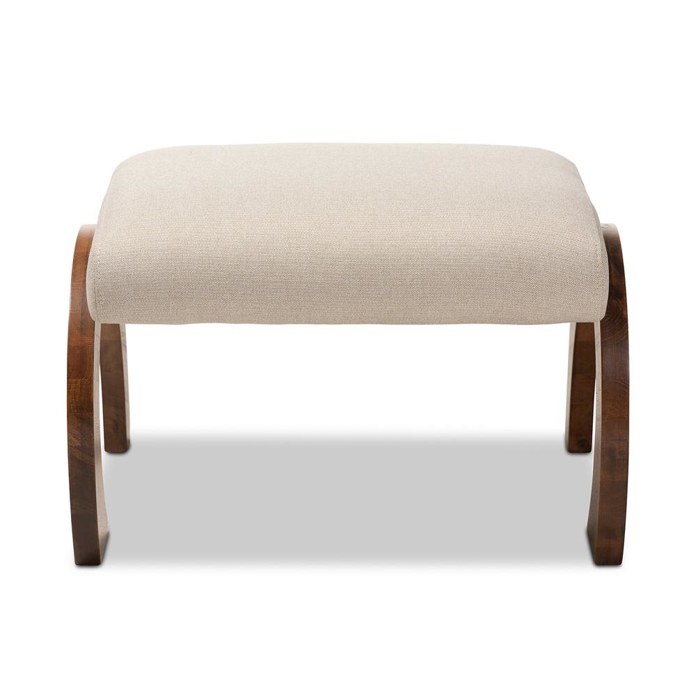 Light Beige Fabric Upholstered Walnut Brown Finished Wood Ottoman. Picture 9