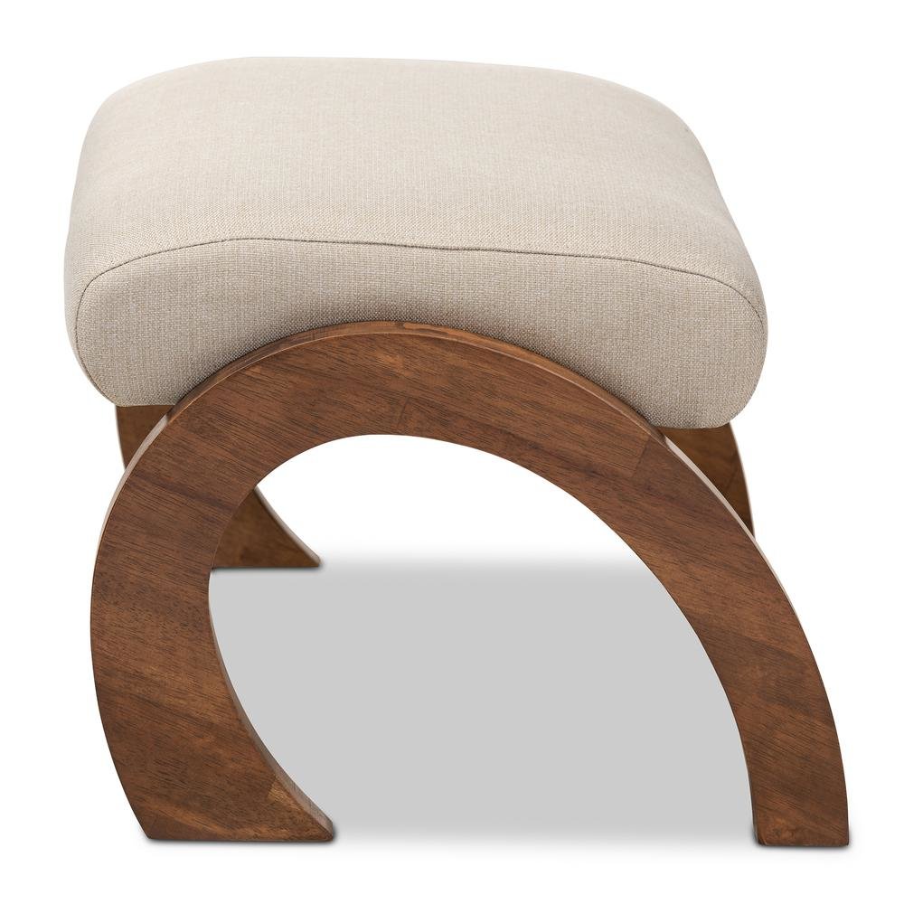 Light Beige Fabric Upholstered Walnut Brown Finished Wood Ottoman. Picture 10