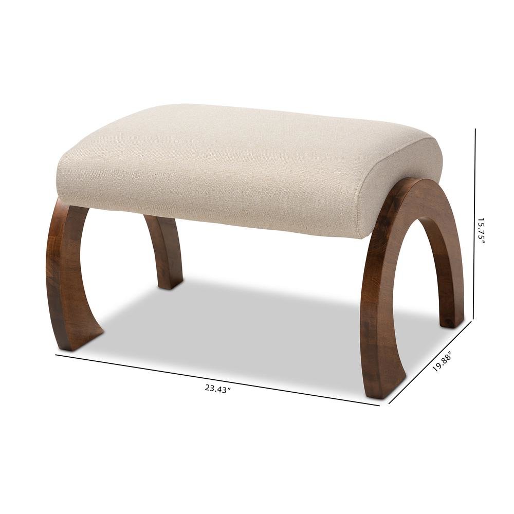 Light Beige Fabric Upholstered Walnut Brown Finished Wood Ottoman. Picture 14