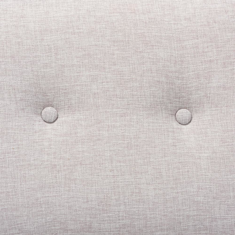 Greyish Beige Fabric Upholstered Walnut Brown Finished Wood Ottoman. Picture 11