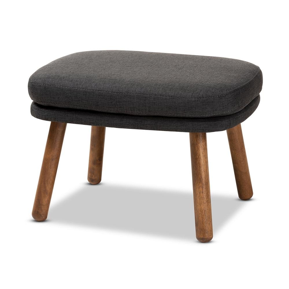 Dark Grey Fabric Upholstered Walnut Brown Finished Wood Ottoman. Picture 8