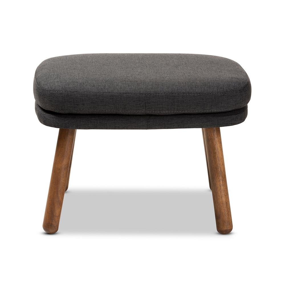 Dark Grey Fabric Upholstered Walnut Brown Finished Wood Ottoman. Picture 9