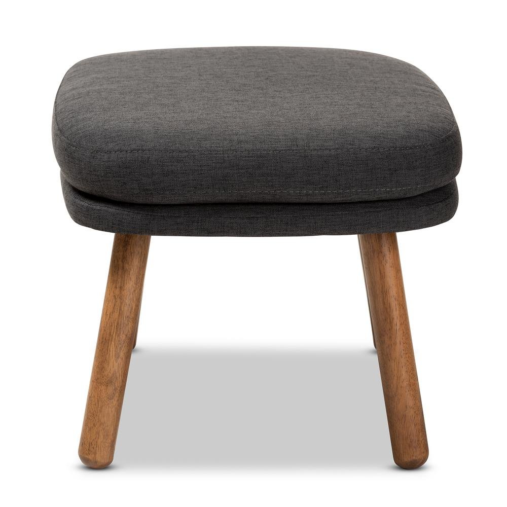 Dark Grey Fabric Upholstered Walnut Brown Finished Wood Ottoman. Picture 10