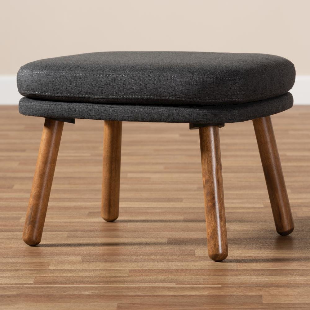 Dark Grey Fabric Upholstered Walnut Brown Finished Wood Ottoman. Picture 13