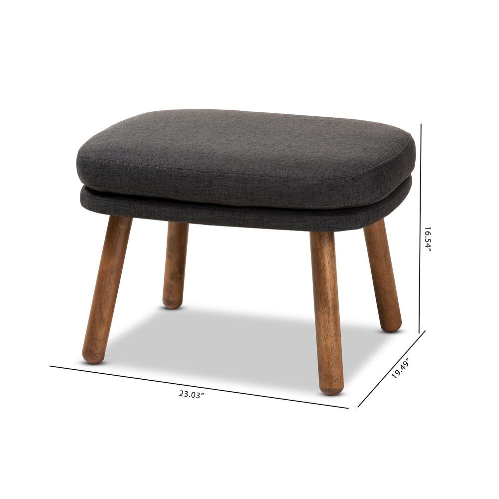 Dark Grey Fabric Upholstered Walnut Brown Finished Wood Ottoman. Picture 14