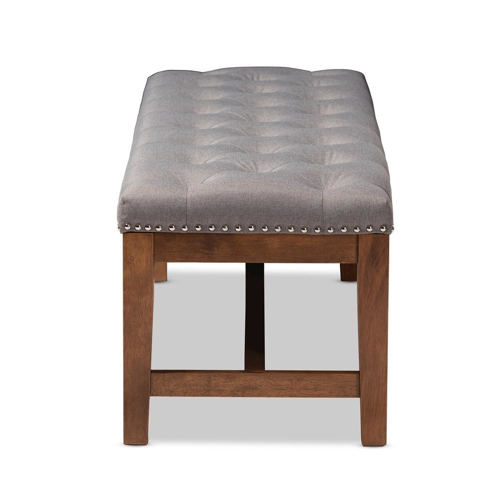 Grey Fabric Upholstered Walnut Finished Solid Rubberwood Bench. Picture 22