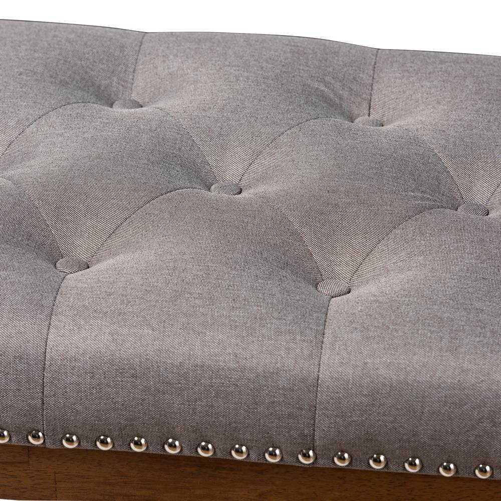Grey Fabric Upholstered Walnut Finished Solid Rubberwood Bench. Picture 23