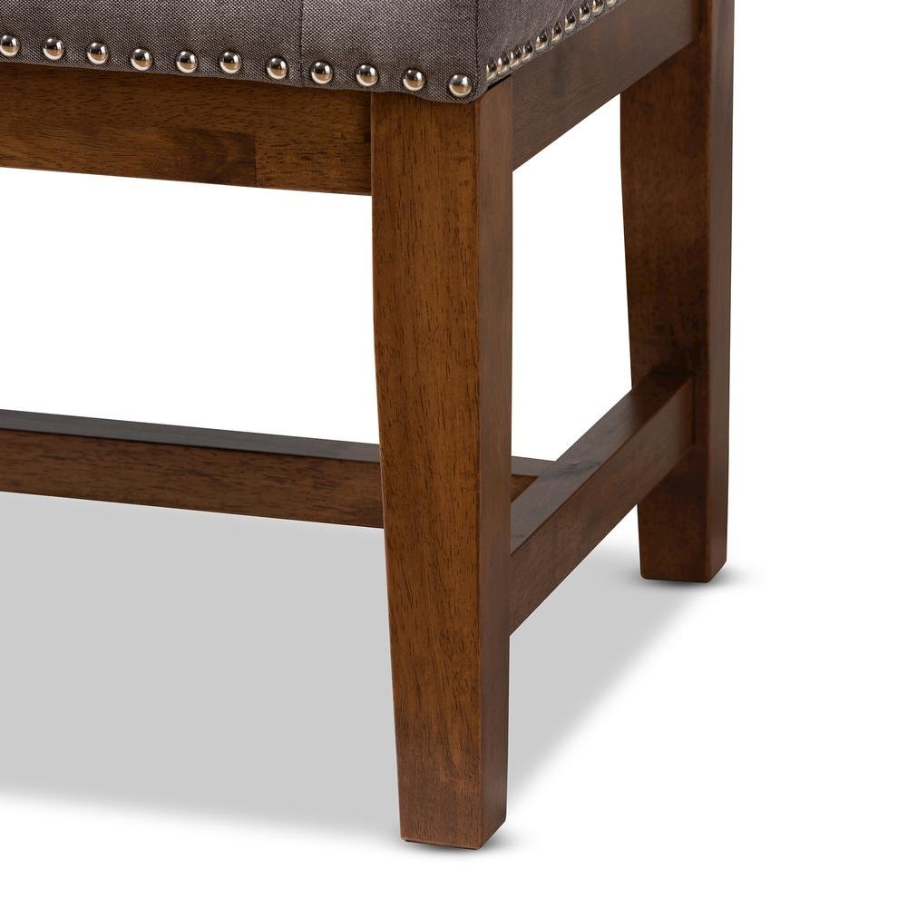 Grey Fabric Upholstered Walnut Finished Solid Rubberwood Bench. Picture 17