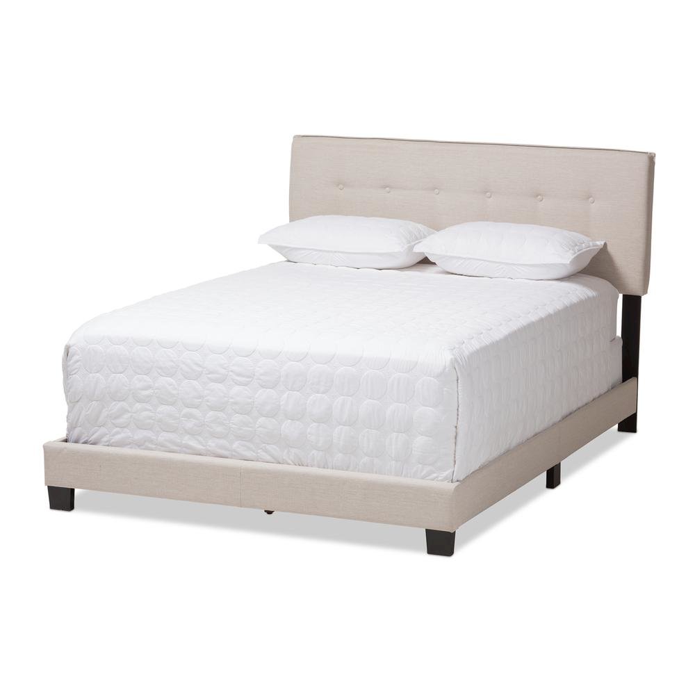 Audrey Modern and Contemporary Light Beige Fabric Upholstered Full Size Bed. Picture 11
