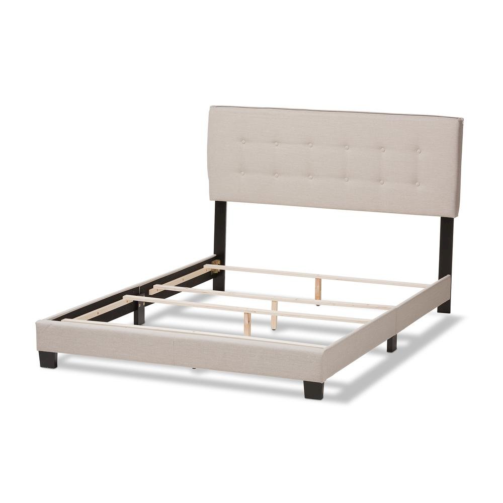 Audrey Modern and Contemporary Light Beige Fabric Upholstered Full Size Bed. Picture 13