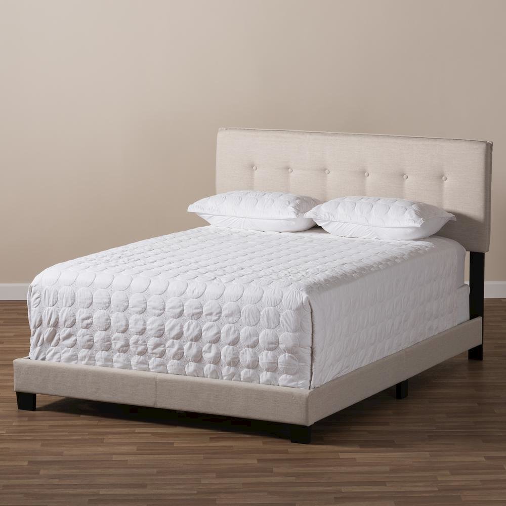 Audrey Modern and Contemporary Light Beige Fabric Upholstered Full Size Bed. Picture 17