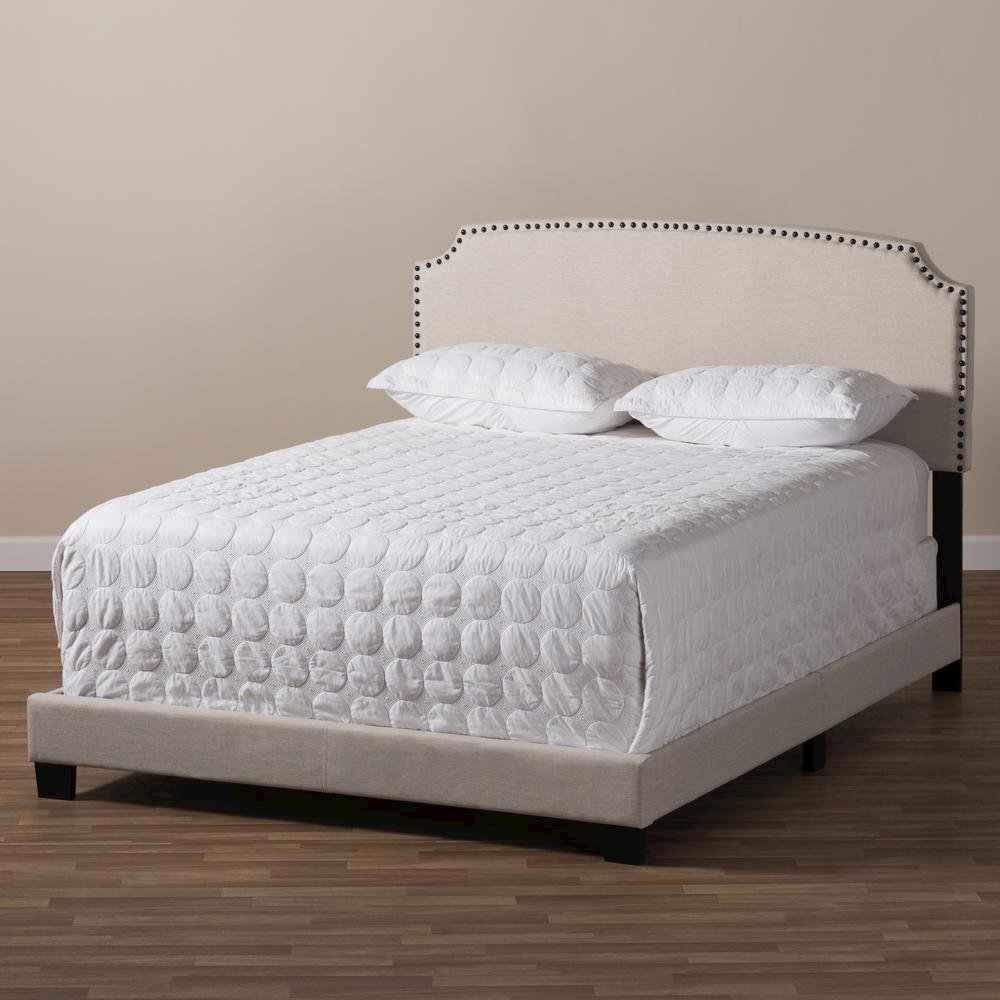 Odette Modern and Contemporary Light Beige Fabric Upholstered Full Size Bed. Picture 17