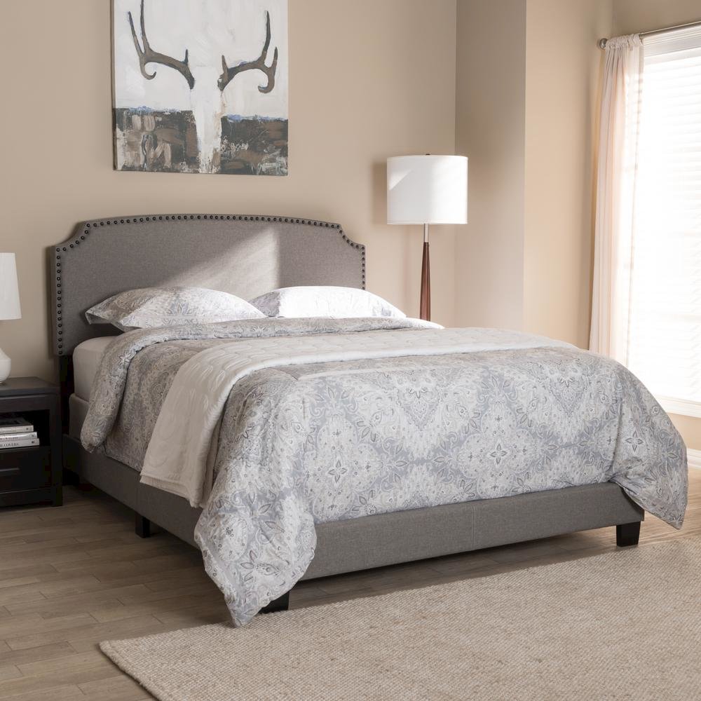 Odette Modern and Contemporary Light Grey Fabric Upholstered Full Size Bed. Picture 16