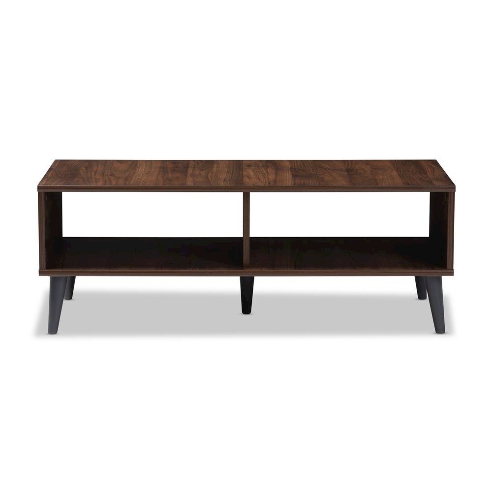 Pierre Mid-Century Modern Brown and Dark Grey Finished Wood Coffee Table. Picture 9