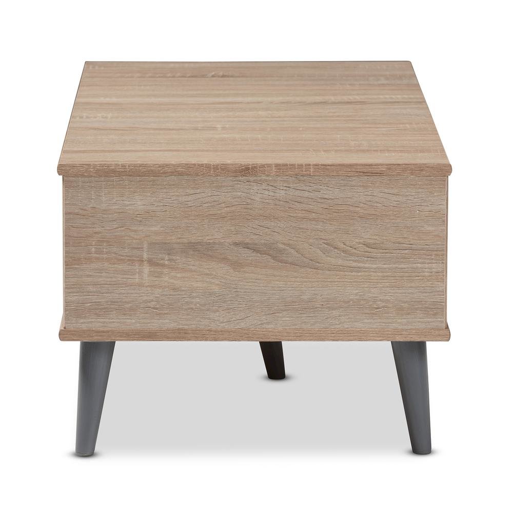 Pierre Mid-Century Modern Oak and Light Grey Finished Wood Coffee Table. Picture 3