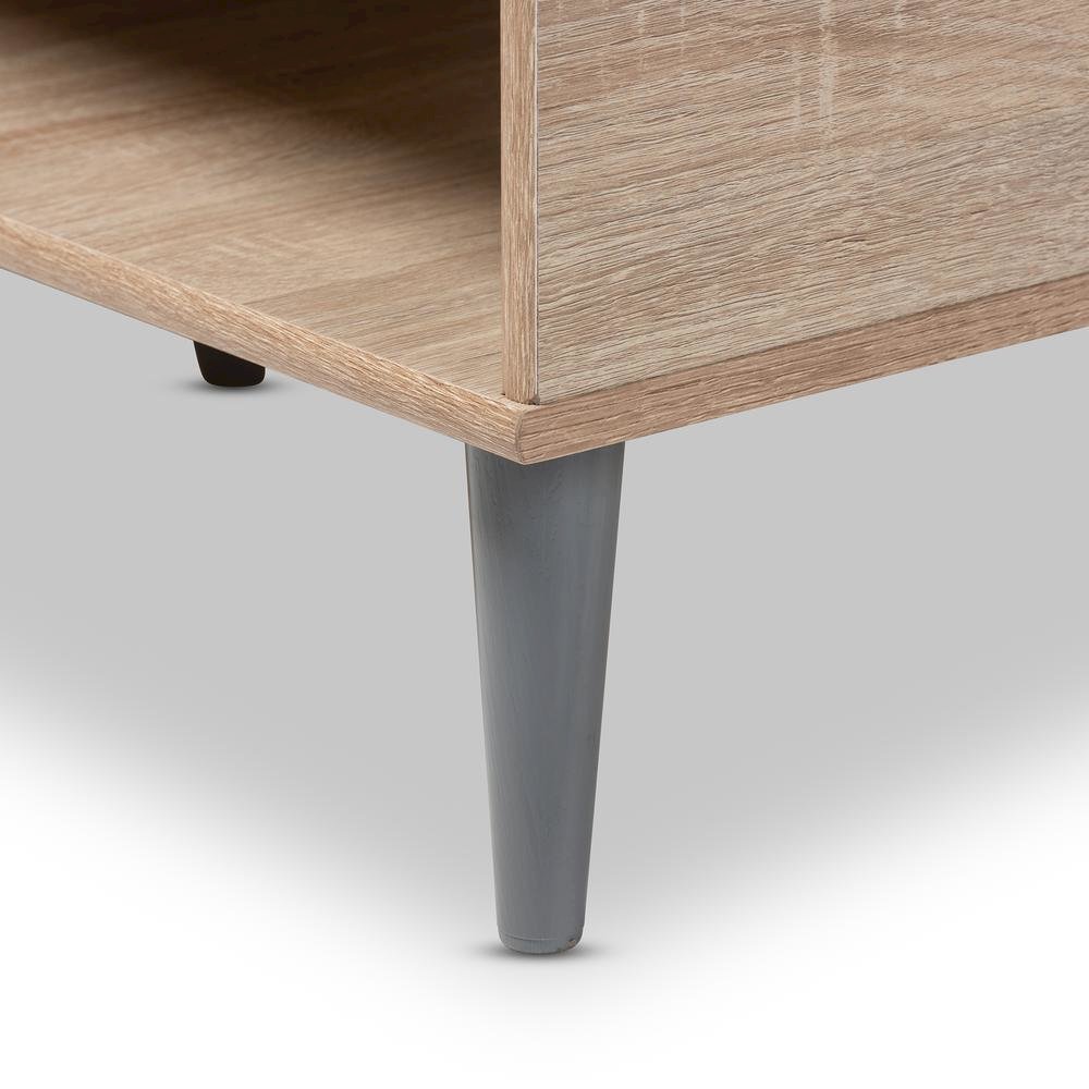 Pierre Mid-Century Modern Oak and Light Grey Finished Wood Coffee Table. Picture 4