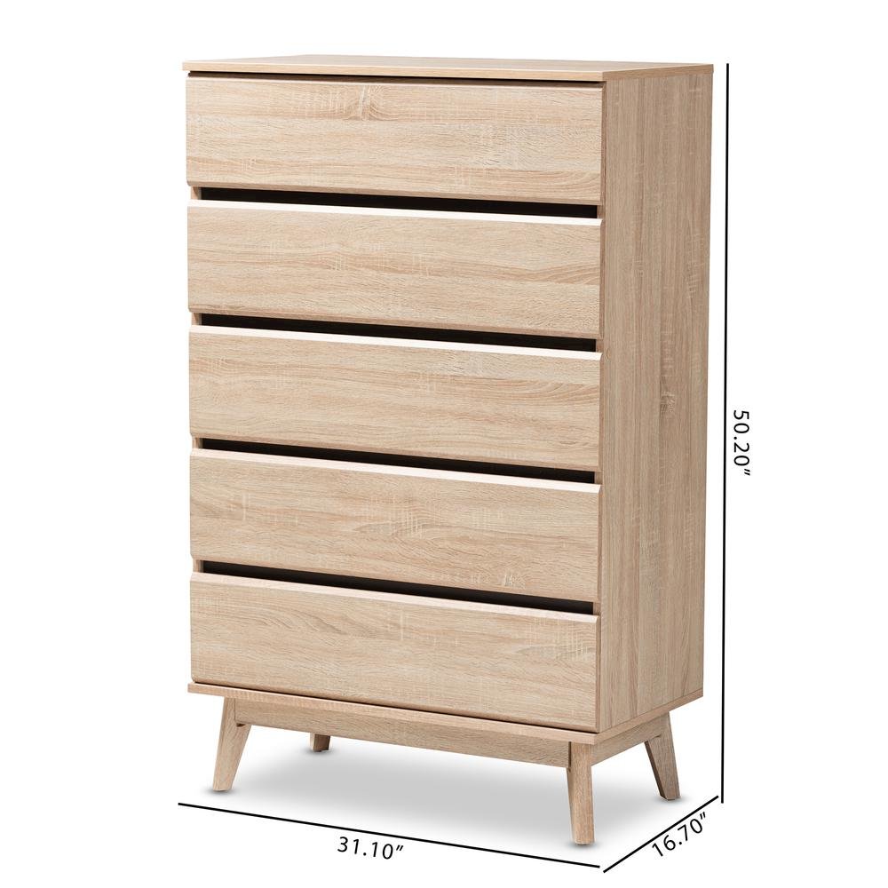 Baxton Studio Miren Mid-Century Modern Light Oak and Dark Grey 5-Drawer Chest. Picture 20