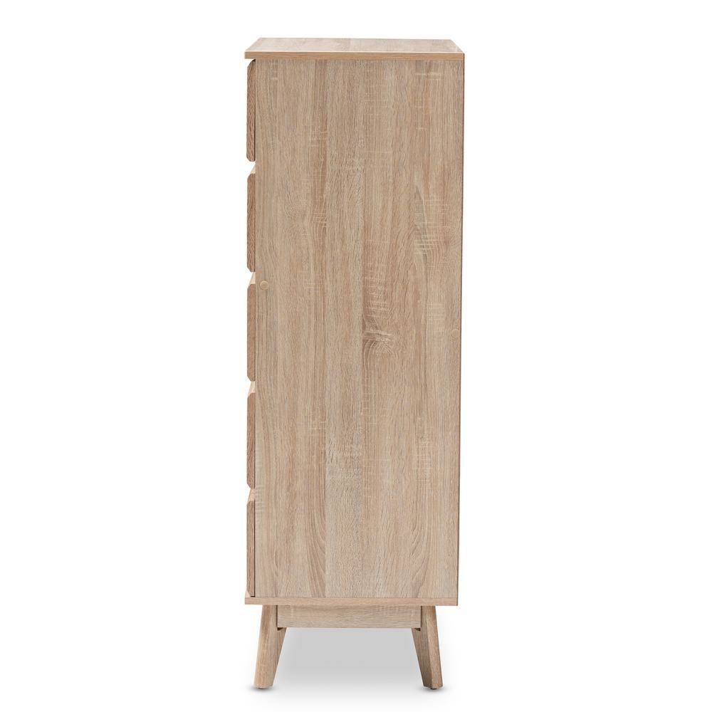 Baxton Studio Miren Mid-Century Modern Light Oak and Dark Grey 5-Drawer Chest. Picture 14