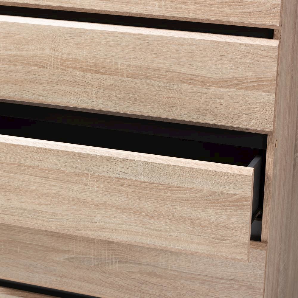Baxton Studio Miren Mid-Century Modern Light Oak and Dark Grey 5-Drawer Chest. Picture 16