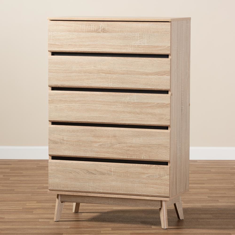 Baxton Studio Miren Mid-Century Modern Light Oak and Dark Grey 5-Drawer Chest. Picture 19