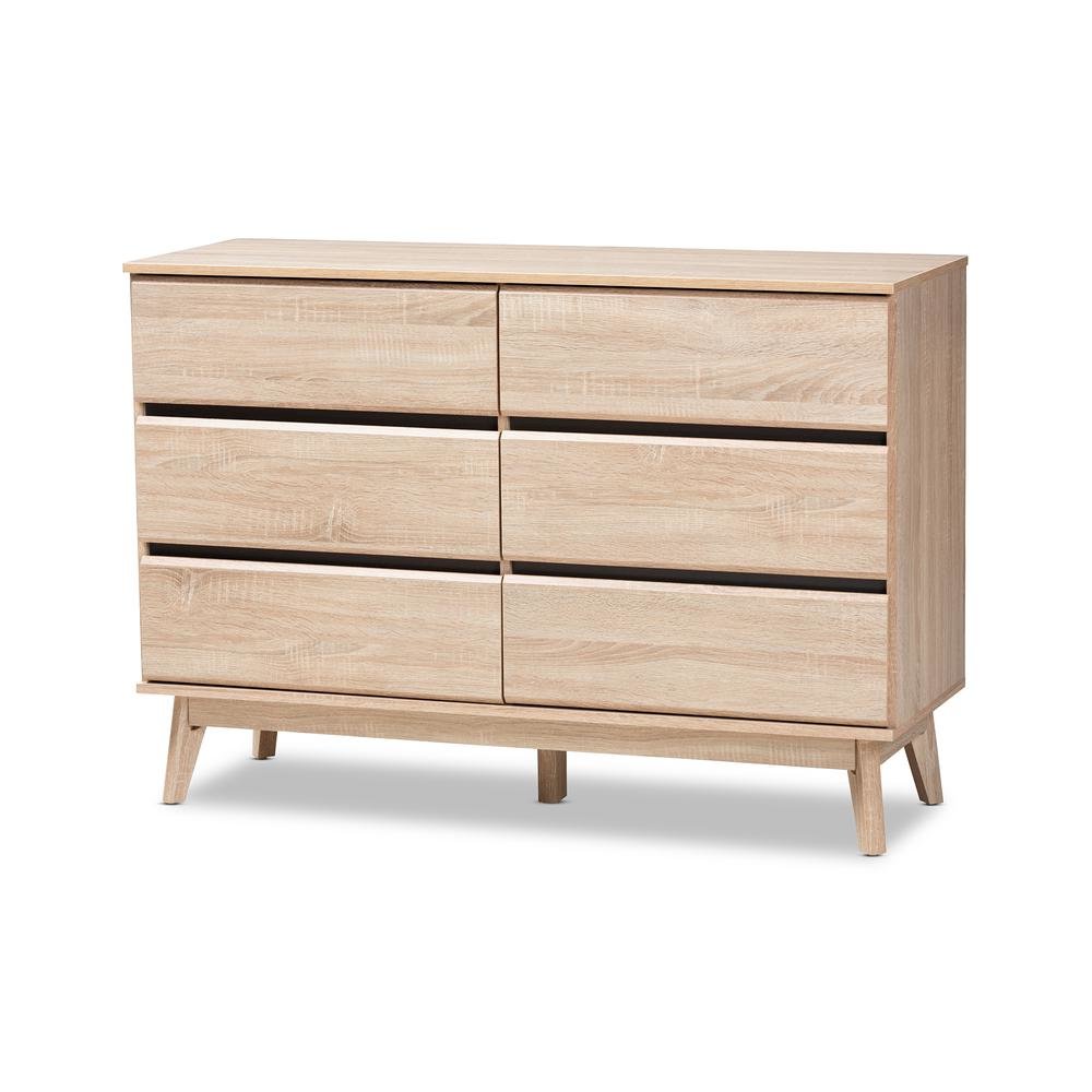 Baxton Studio Miren Mid-Century Modern Light Oak and Dark Grey 6-Drawer Dresser. Picture 11