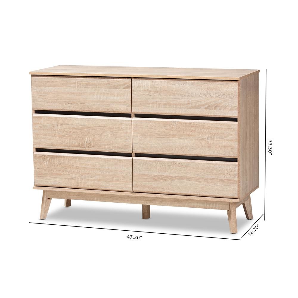 Baxton Studio Miren Mid-Century Modern Light Oak and Dark Grey 6-Drawer Dresser. Picture 20