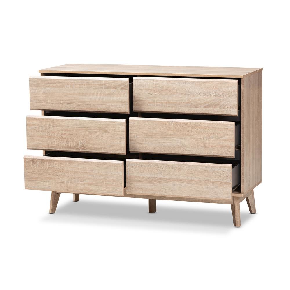 Baxton Studio Miren Mid-Century Modern Light Oak and Dark Grey 6-Drawer Dresser. Picture 12