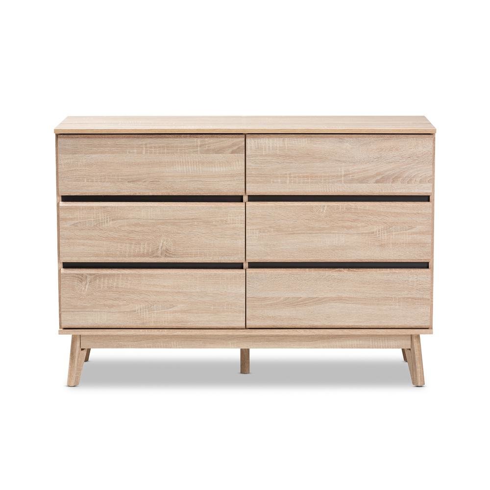 Baxton Studio Miren Mid-Century Modern Light Oak and Dark Grey 6-Drawer Dresser. Picture 13