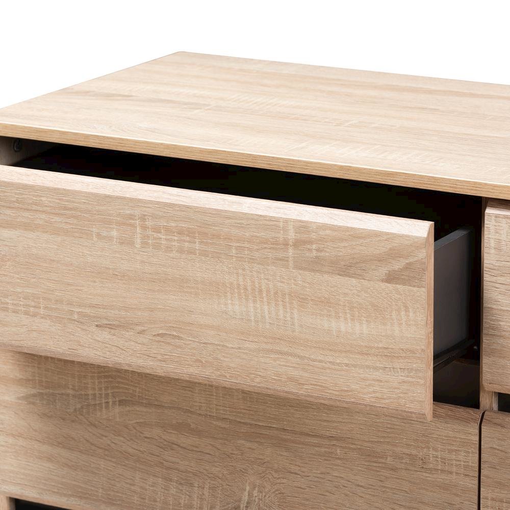 Baxton Studio Miren Mid-Century Modern Light Oak and Dark Grey 6-Drawer Dresser. Picture 16
