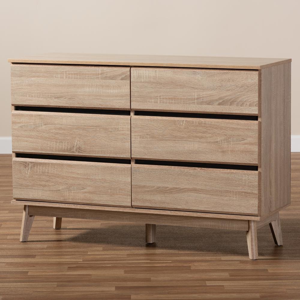 Baxton Studio Miren Mid-Century Modern Light Oak and Dark Grey 6-Drawer Dresser. Picture 19